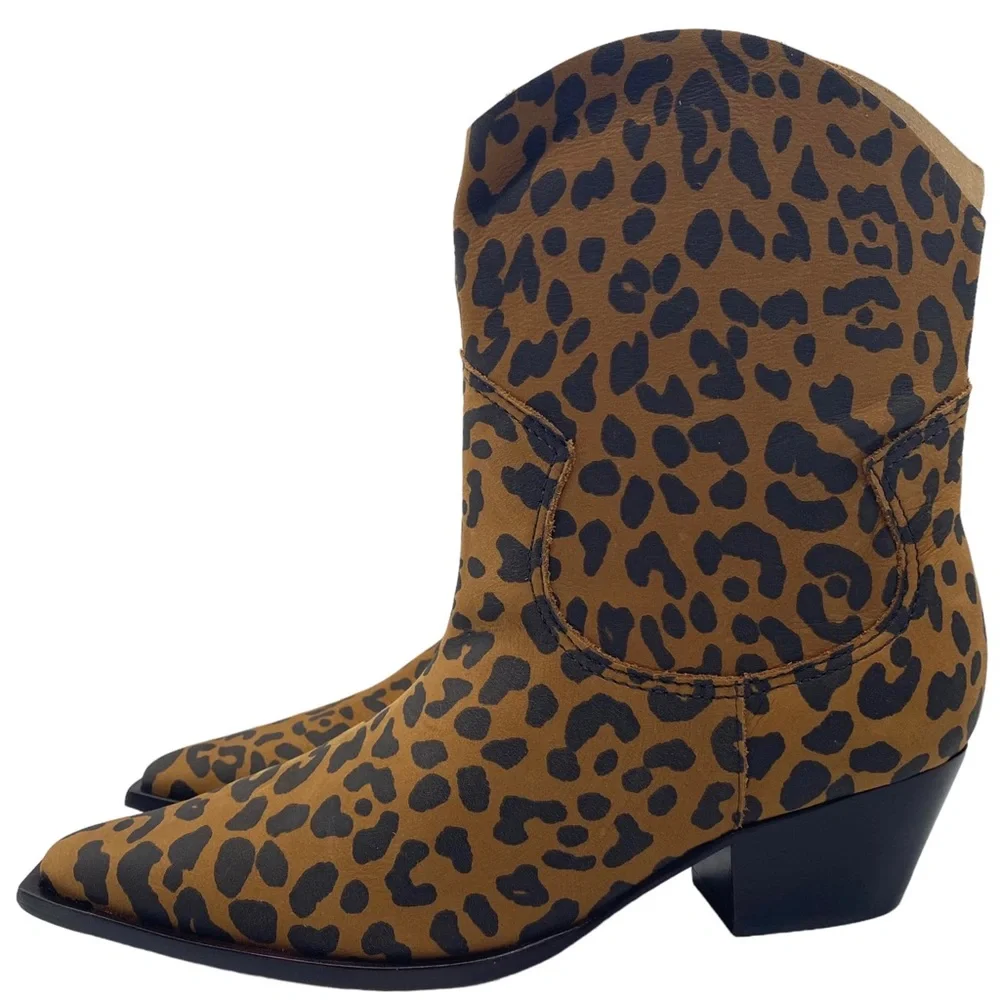 Schutz Boot Tessie Nubuck Mid Heeled Leopard Point Toe Western Cowgirl Size 7.5